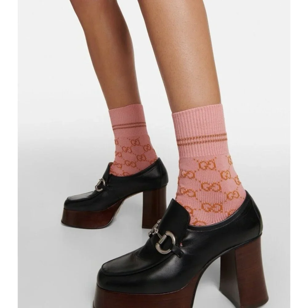 NWT GUCCI GG-Supreme Cotton-Blend Socks Pink Sz M - Picture 2 of 5